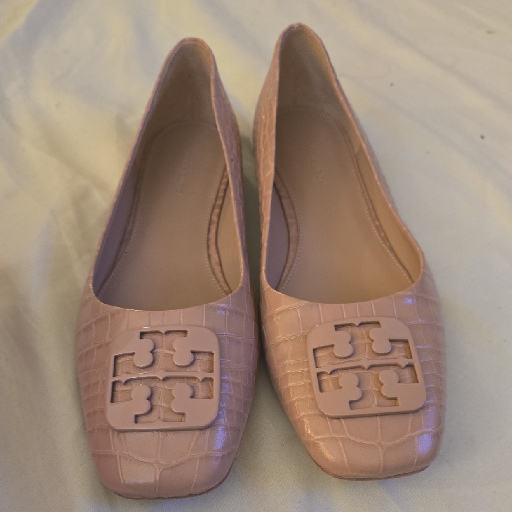 Tory Burch Blush Croc-Embossed Georgia Flat Pink Shoes Flat loafer
